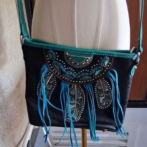 Black and Blue Embellished Women's Bag